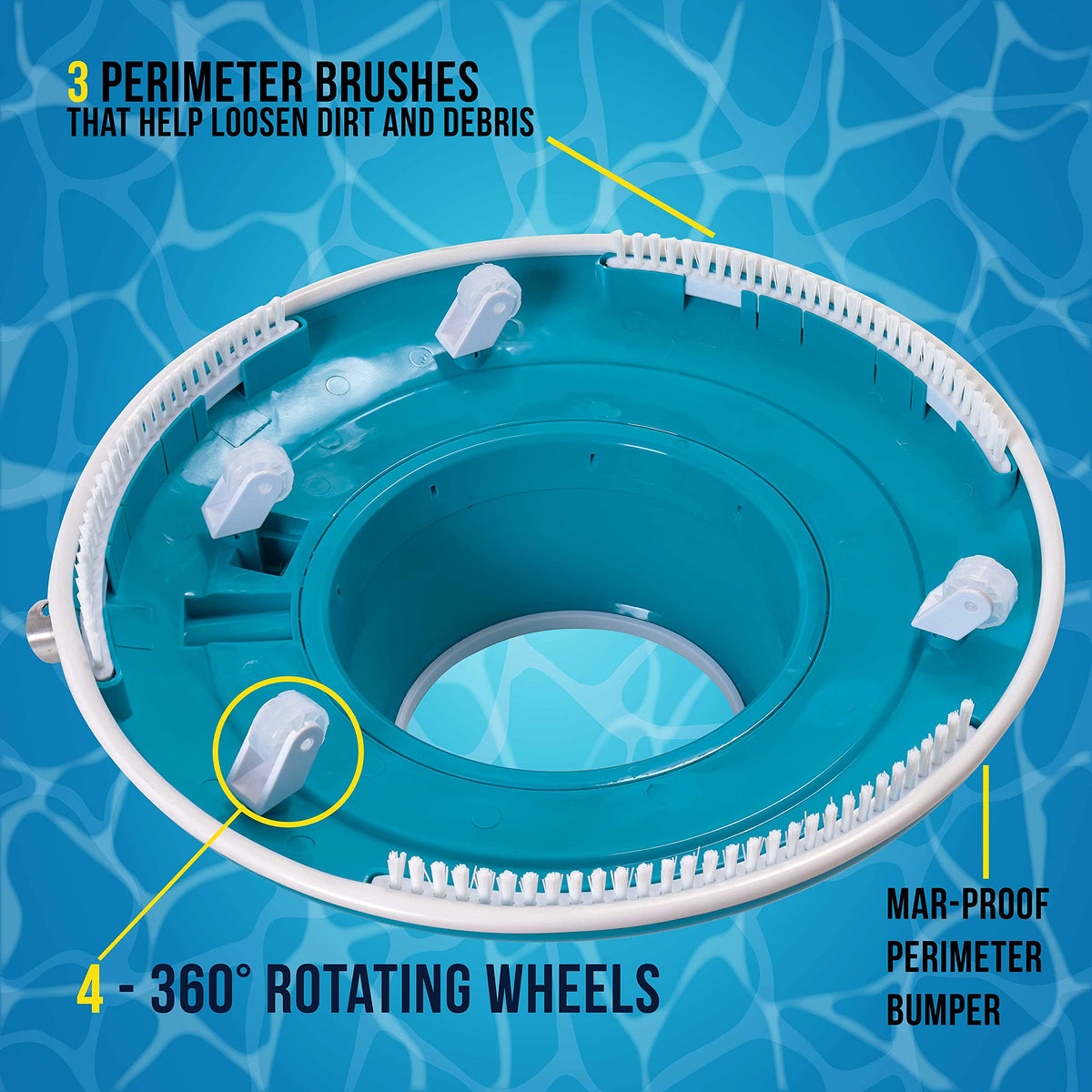 US Pool Supply Leaf Terminator Vacuum with 4 rotating wheels for easy navigation