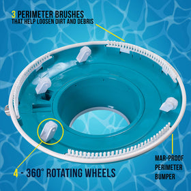 US Pool Supply Leaf Terminator Vacuum with 4 rotating wheels for easy navigation