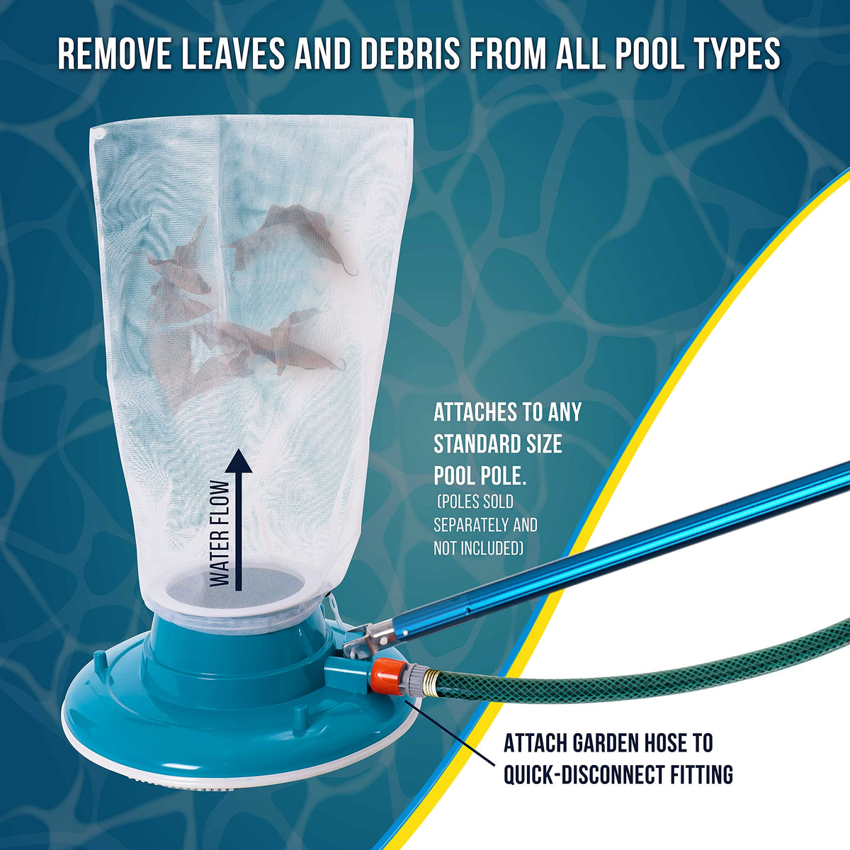 US Pool Supply Vacuum uses a durable aluminum handle for standard pool poles