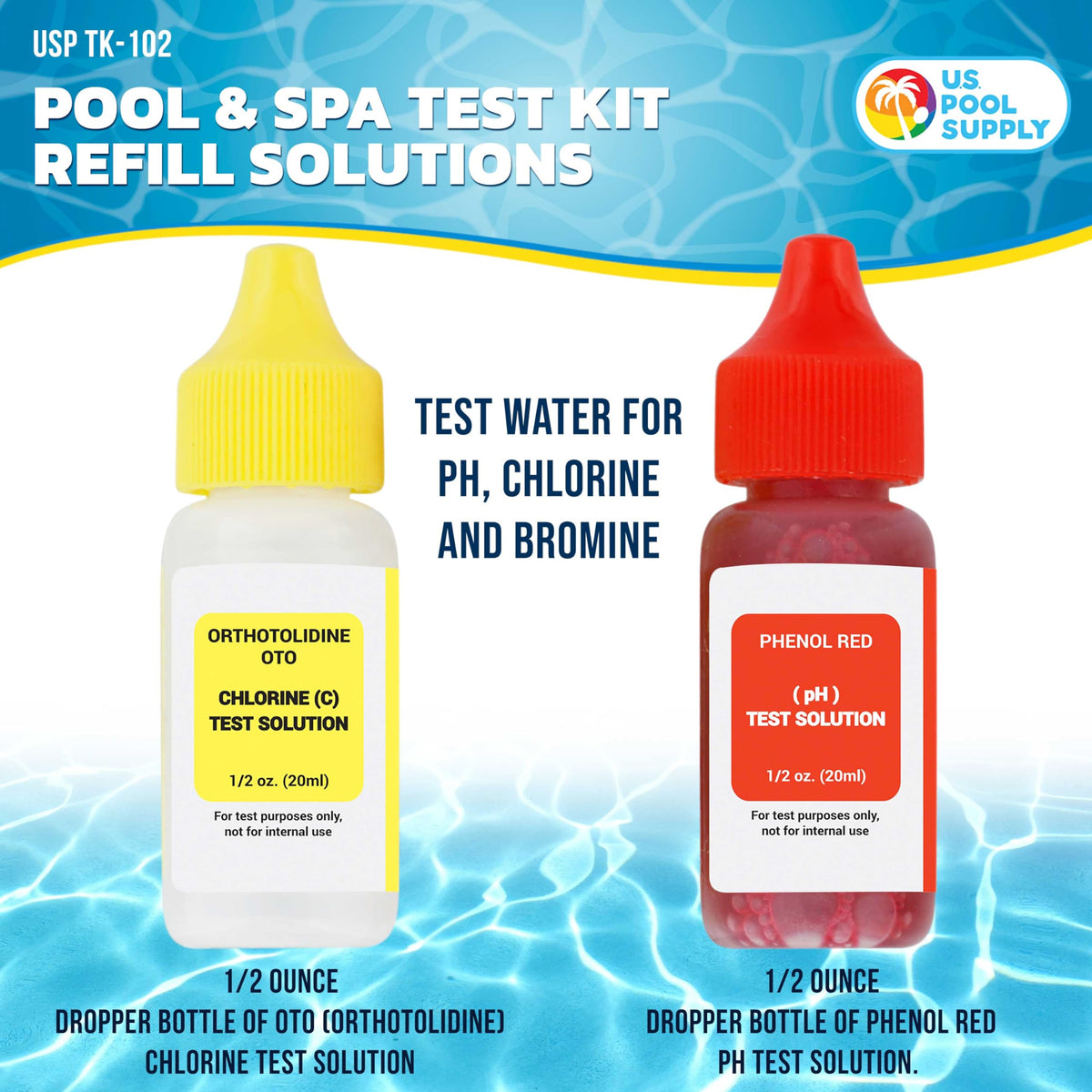 U.S. Pool Supply Phenol Red pH test solution bottle for accurate pH readings.