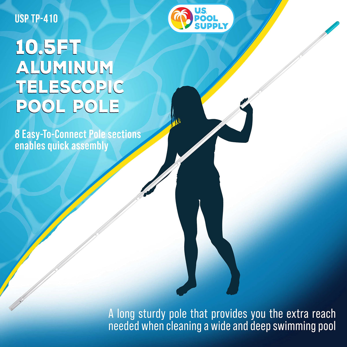 US Pool Supply pole with eight sections for quick length adjustment