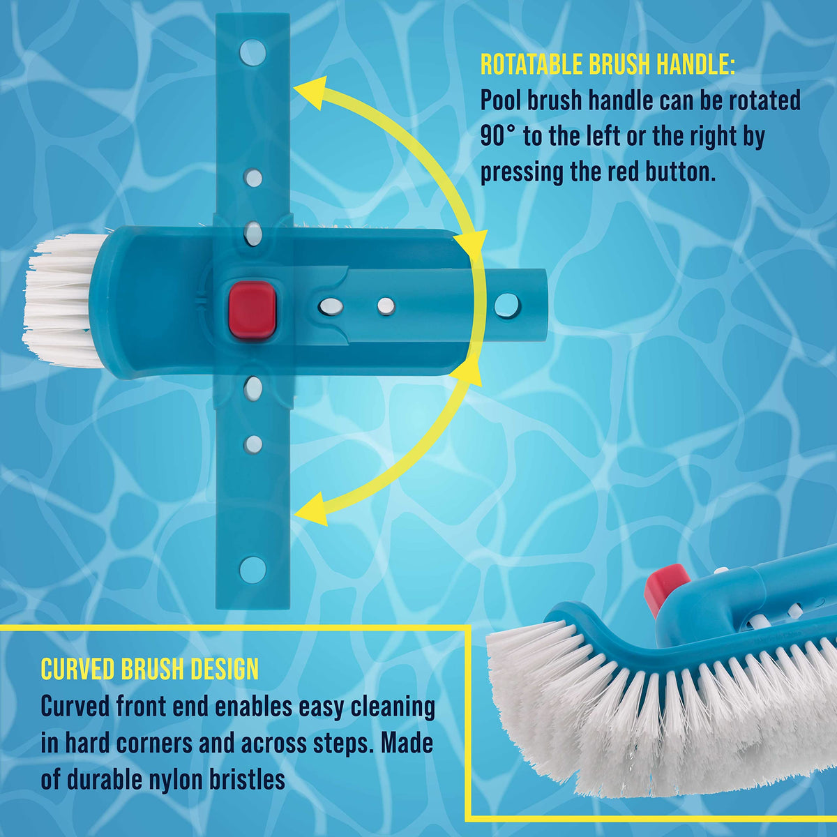 U.S. Pool Supply brush head curved design fits tight corners and along edges