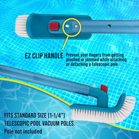 U.S. Pool Supply brush head EZ Clip handle reduces finger pinching during setup