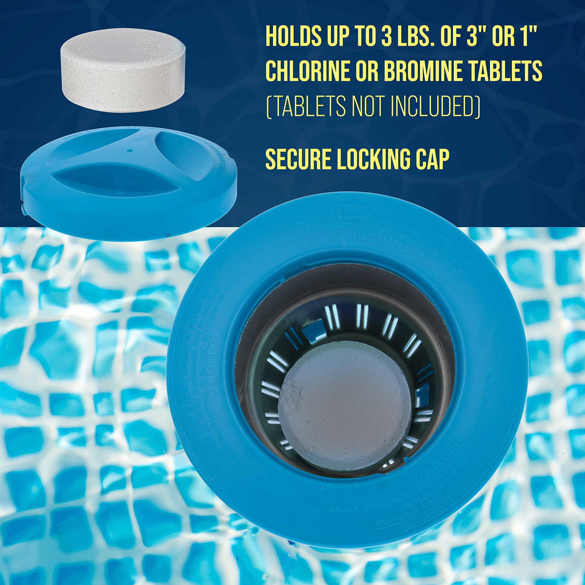 US Pool Supply 3 lb capacity floater holds 3-inch or 1-inch tablets