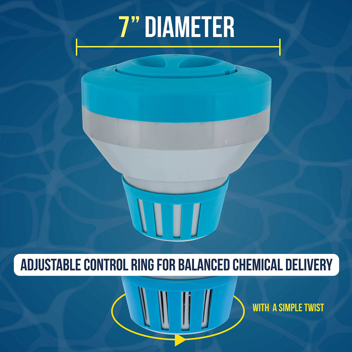 US Pool Supply floater with adjustable control ring for balanced delivery