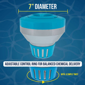 US Pool Supply floater with adjustable control ring for balanced delivery