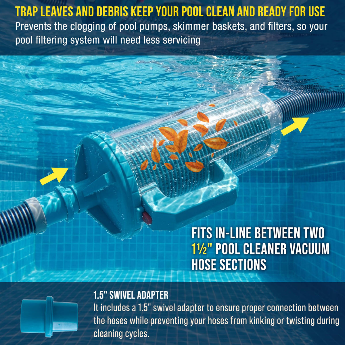 U.S. Pool Supply Pool Leaf Canister XL transparent body shows when to empty.