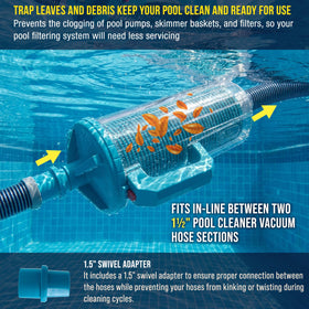 U.S. Pool Supply Pool Leaf Canister XL transparent body shows when to empty.