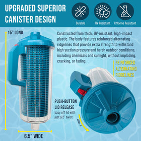 U.S. Pool Supply Pool Leaf Canister XL hose connection with swivel prevents kinks.