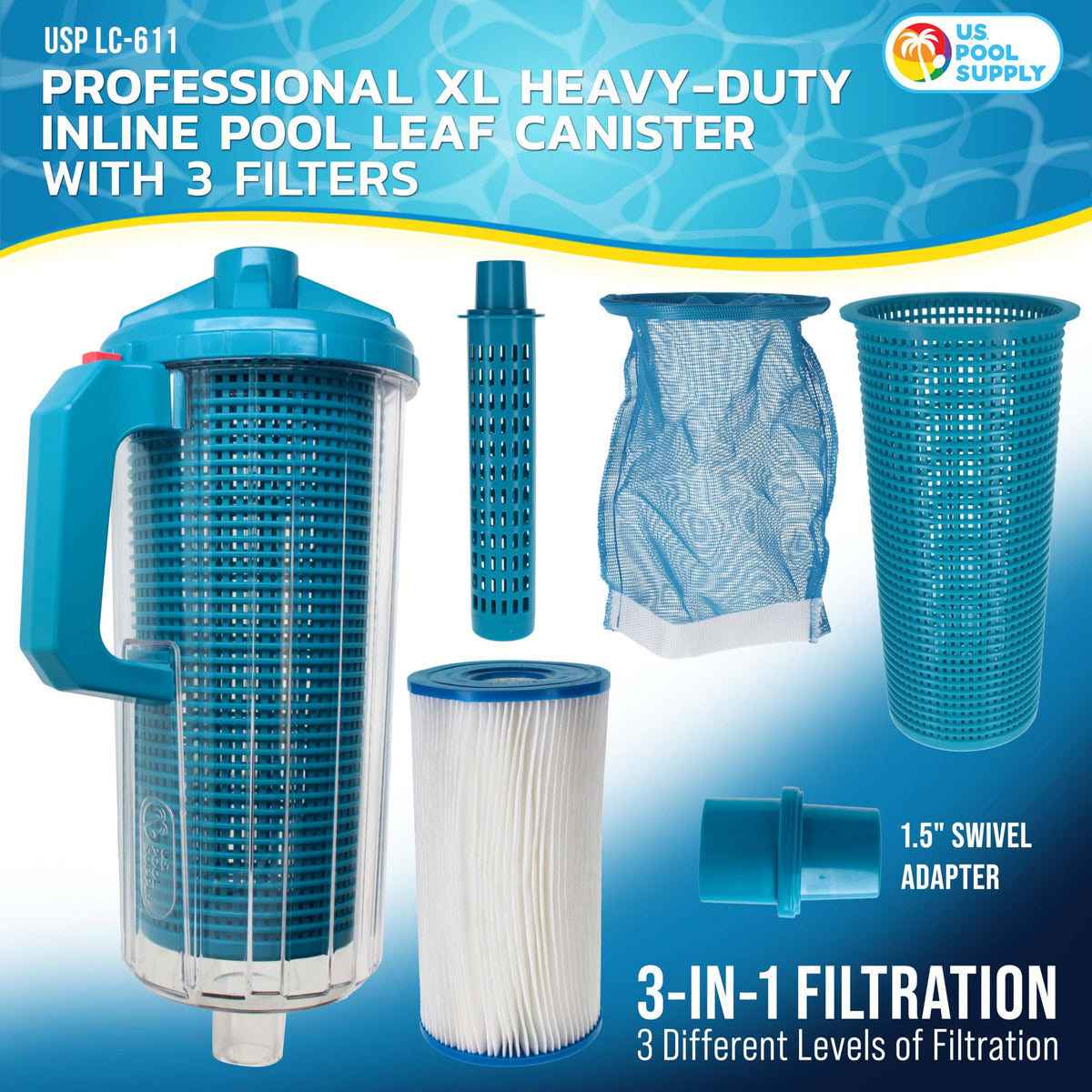 U.S. Pool Supply Pool Leaf Canister XL mesh bag traps finer debris.