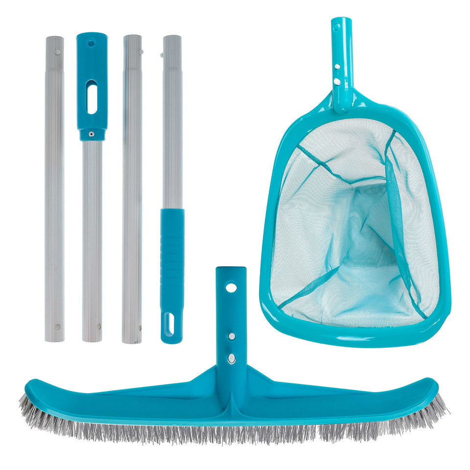 US Pool Supply pool maintenance kit with leaf skimmer net and brush for efficient debris removal