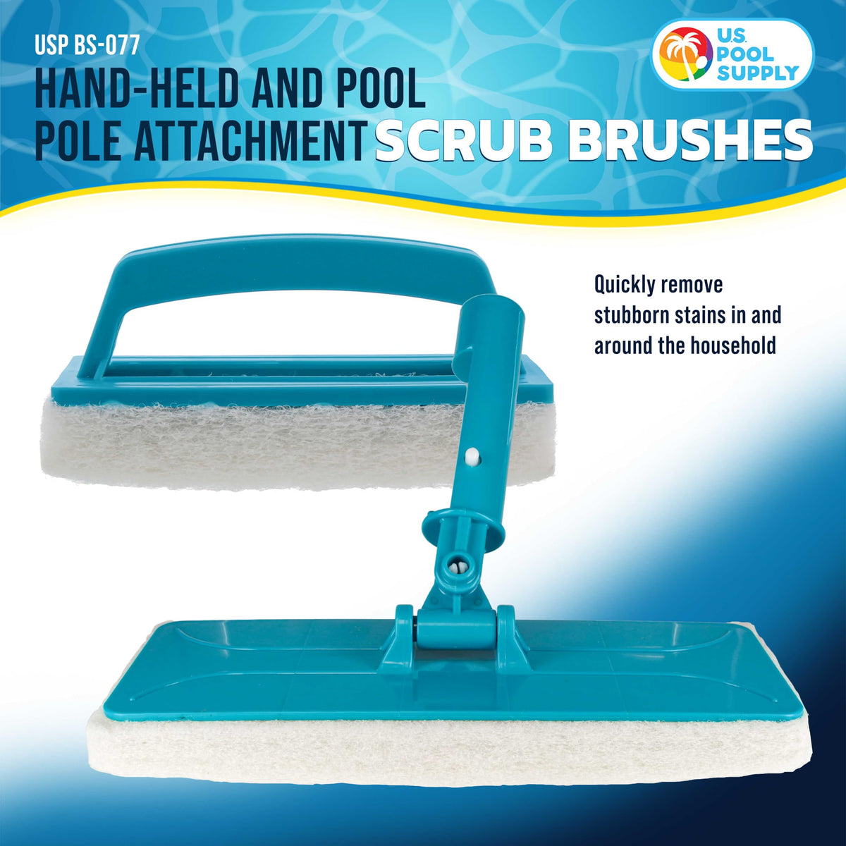 U.S. Pool Supply pool pole attachment brush on a telescoping pole cleans walls.