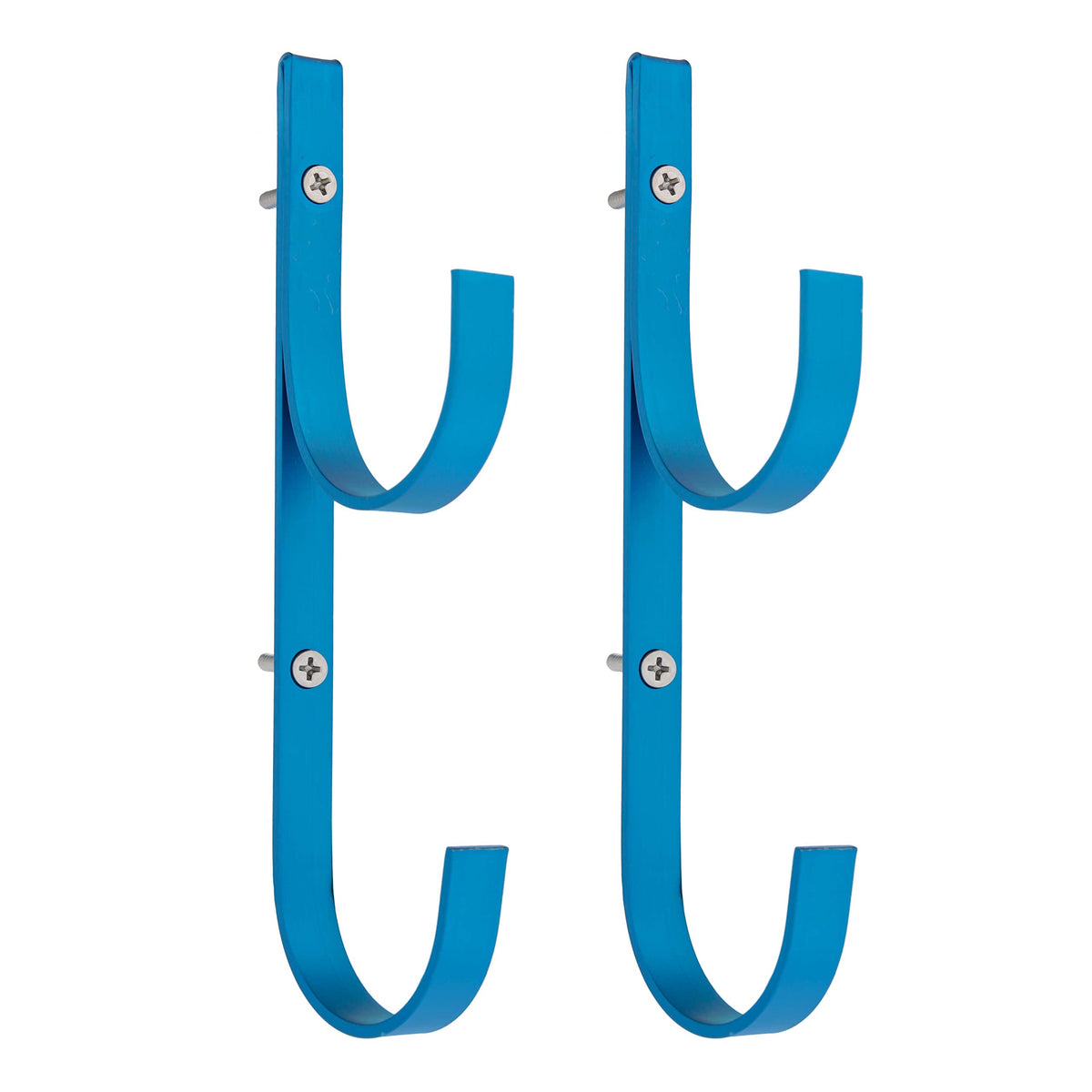 US Pool Supply pool pole hanger with blue aluminum hooks keeps poles organized and accessible