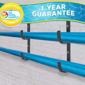 US Pool Supply pool pole hanger closeup shows durable blue aluminum construction