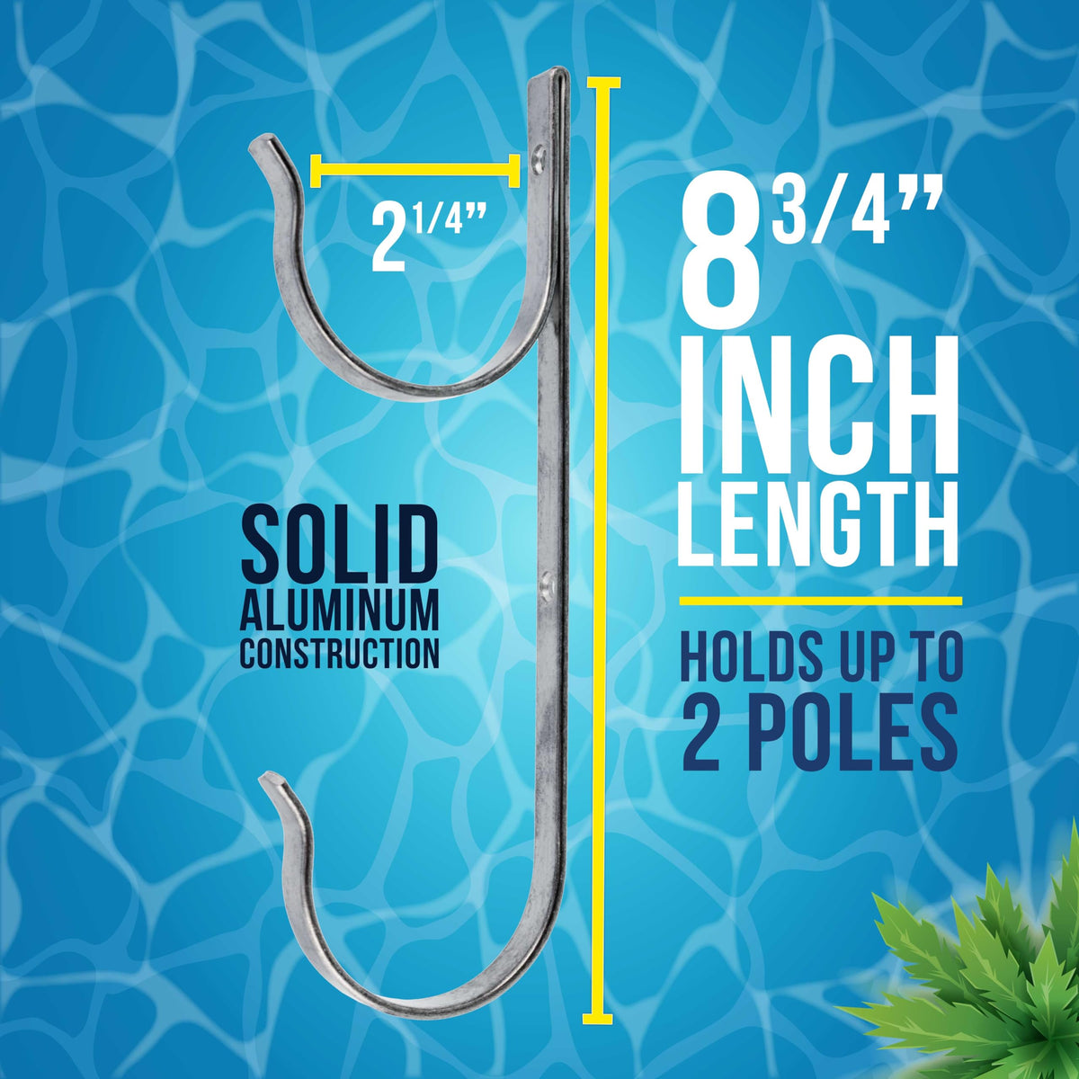 US Pool Supply pool pole hanger installed on deck post keeps cleaning tools ready.