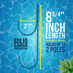 US Pool Supply two blue hooks securely hold pool poles for easy retrieval during cleanup
