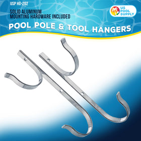 US Pool Supply pool pole hanger with aluminum hooks holds multiple poles securely.