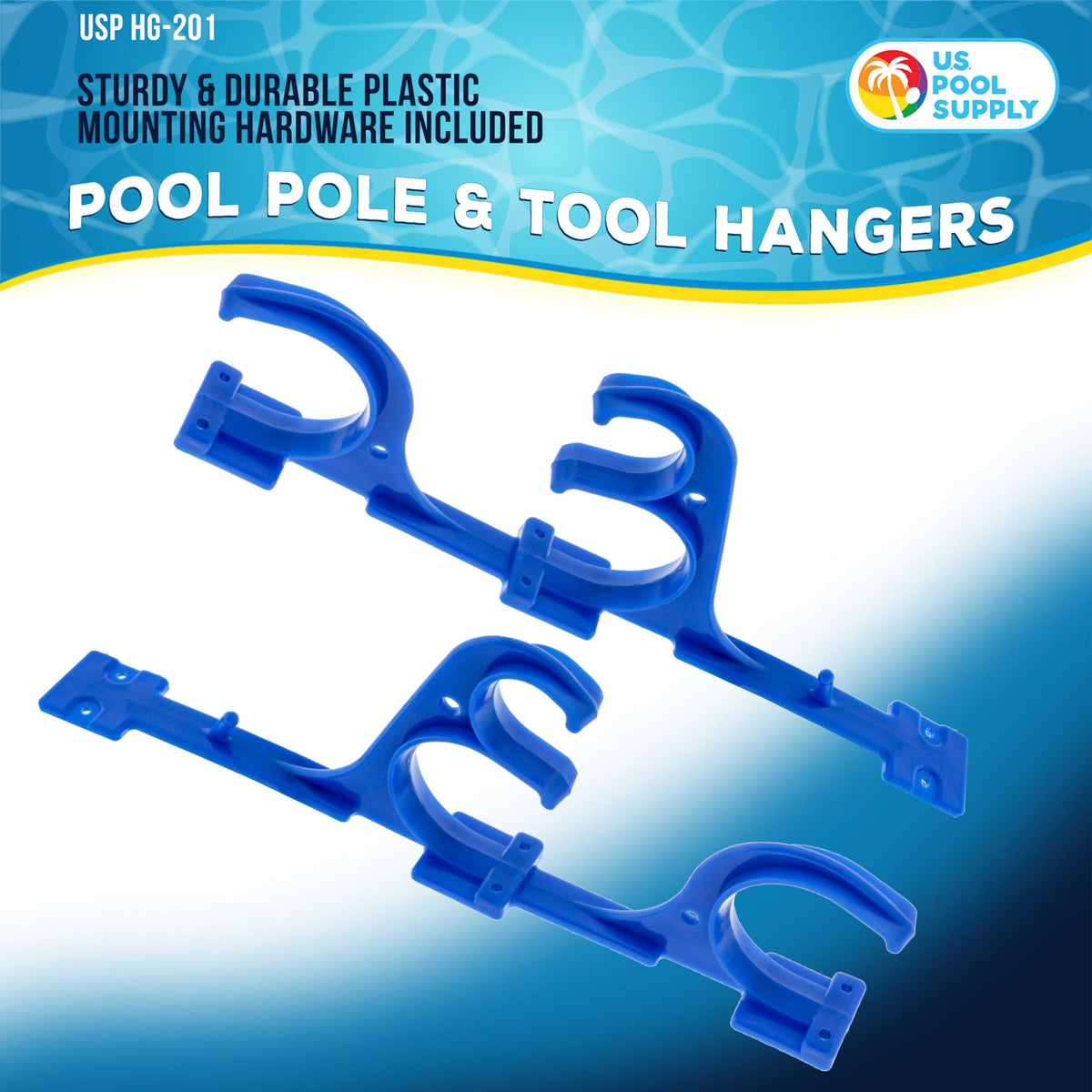 US Pool Supply pool pole hanger with mounting hardware simplifies secure installation on decks.
