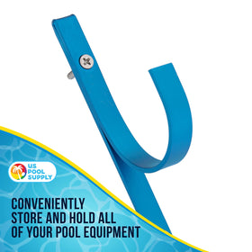 US Pool Supply hangers tidy nets, skimmers, and vacuums for a clutter-free deck