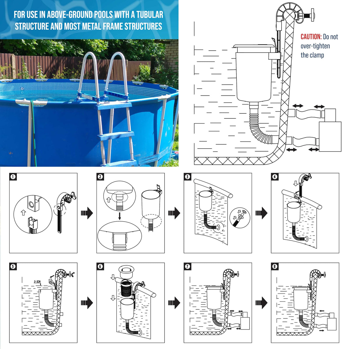 U.S. Pool Supply includes connector hose and adaptor for easy setup.