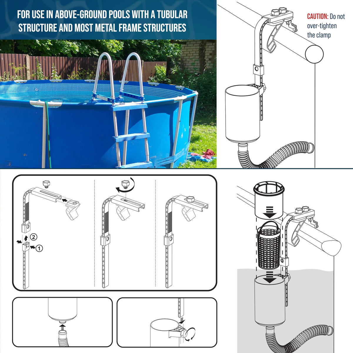 US Pool Supply skimmer connects to your pump for automatic surface cleaning.
