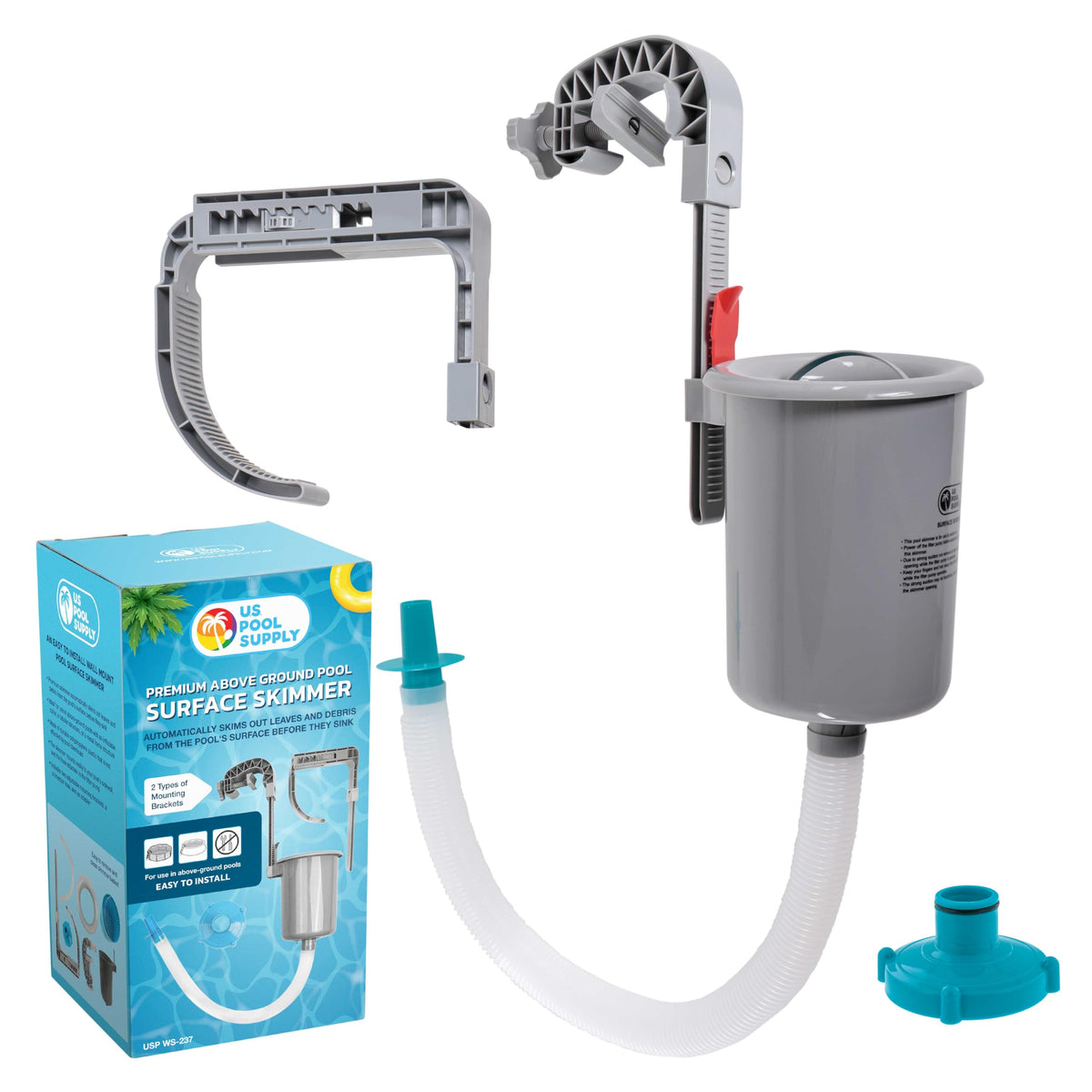 U.S. Pool Supply wall-mount pool skimmer captures surface debris for easy cleaning.