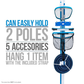 U.S. Pool Supply organizer holds skimmer nets and brushes for quick, efficient pool maintenance.