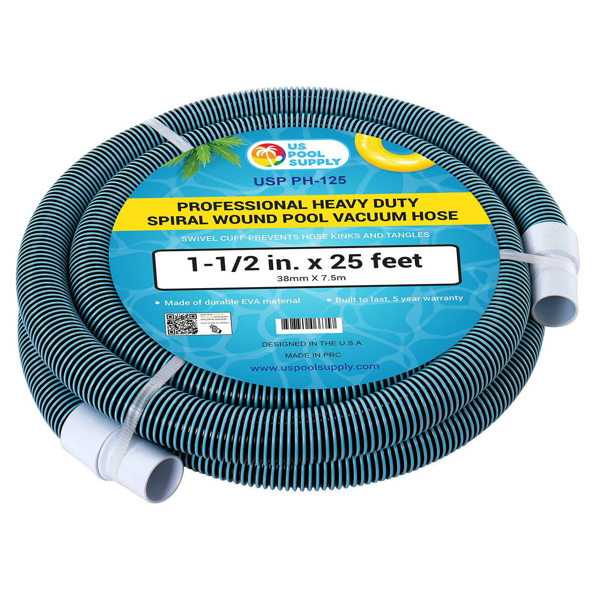US Pool Supply pool vacuum hose 1-1/2 inch spiral wind for smooth suction and kink-free performance.