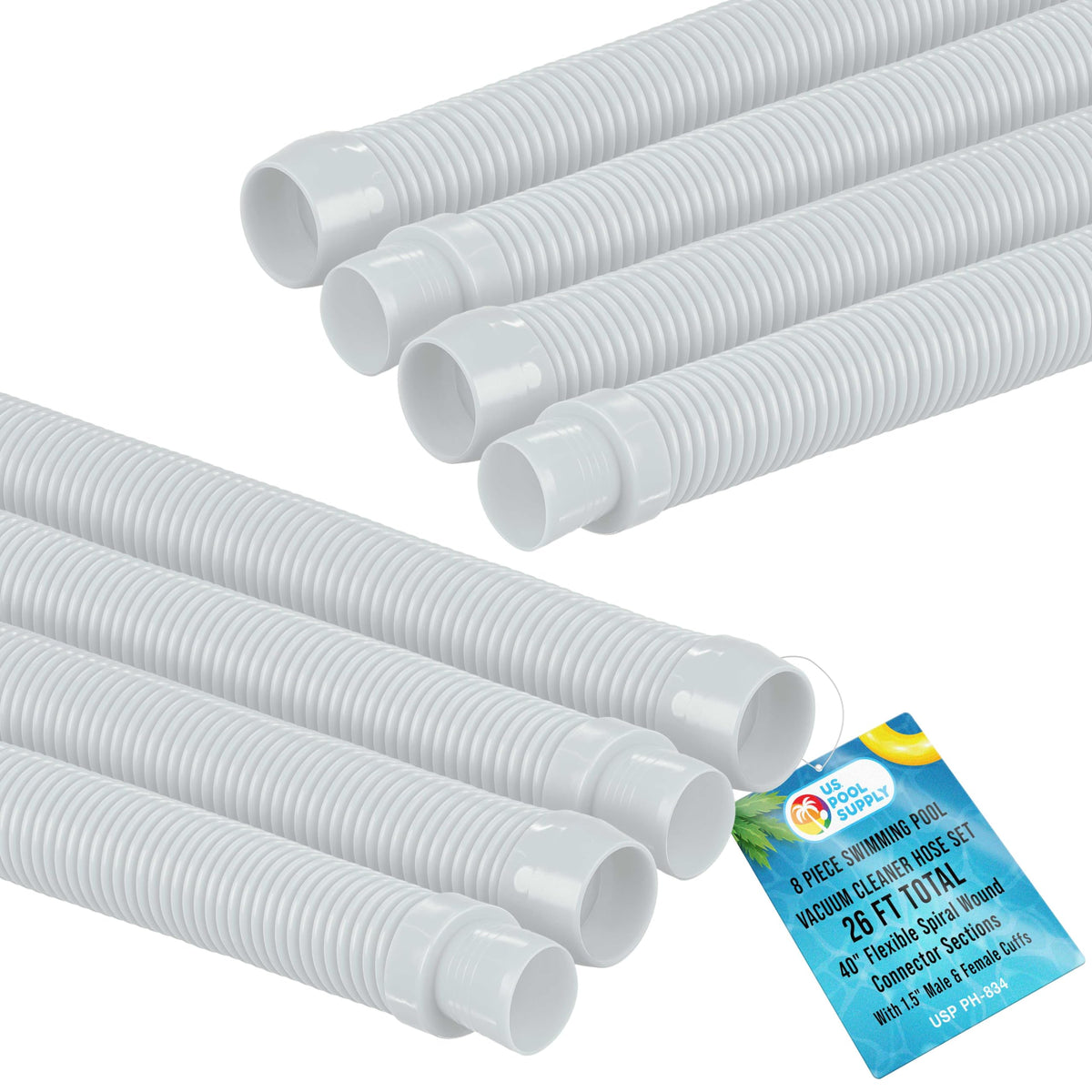 US Pool Supply eight-piece forty-inch pool vacuum hose segments for extended cleaning reach
