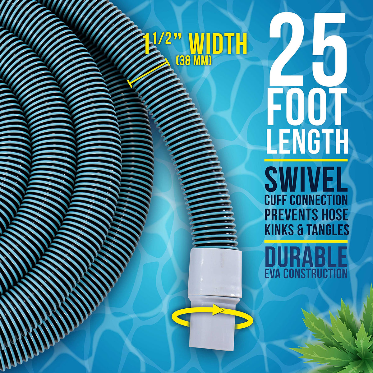 US Pool Supply pool vacuum hose connects directly to vacuum head for quick setup.