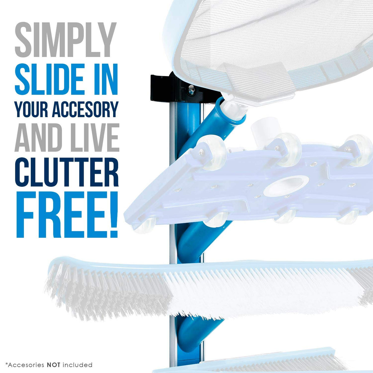 U.S. Pool Supply rack securely stores vacuum hoses for a clutter-free deck.