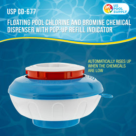 US Pool Supply pop-up refill indicator rises when tablets are low for proactive refills
