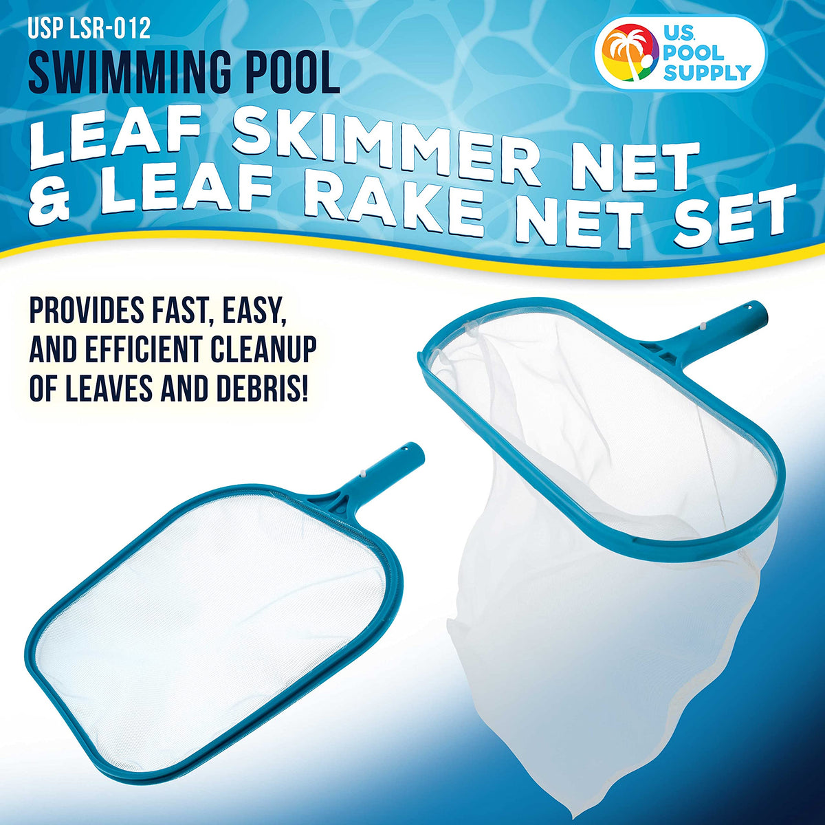 U.S. Pool Supply leaf rake net with 16in frame gathers large debris efficiently.