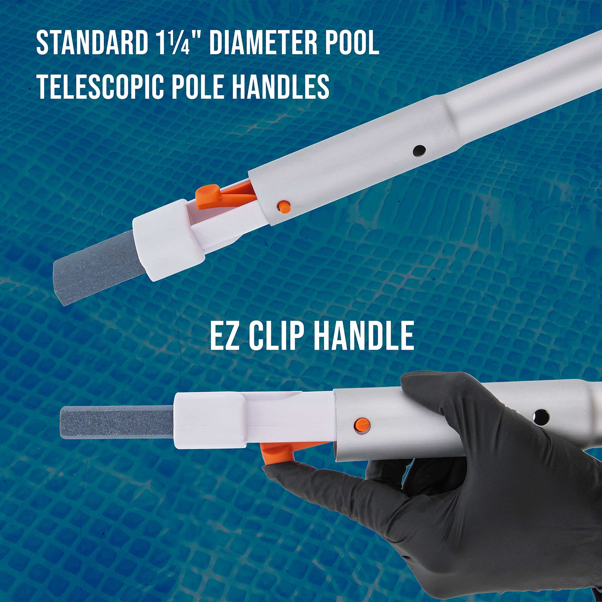 US Pool Supply three-pack with pole handles ready for pool cleaning.