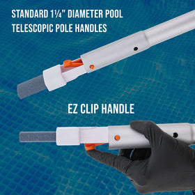 US Pool Supply three-pack with pole handles ready for pool cleaning.