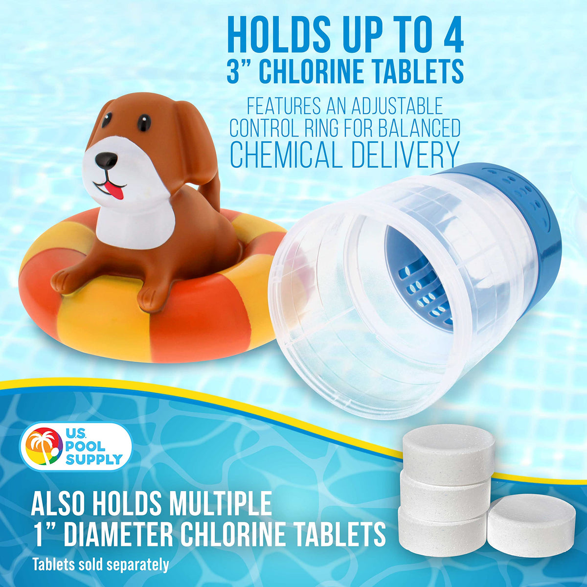 US Pool Supply durable dispenser made from PP and ABS plastics for lasting pool use.