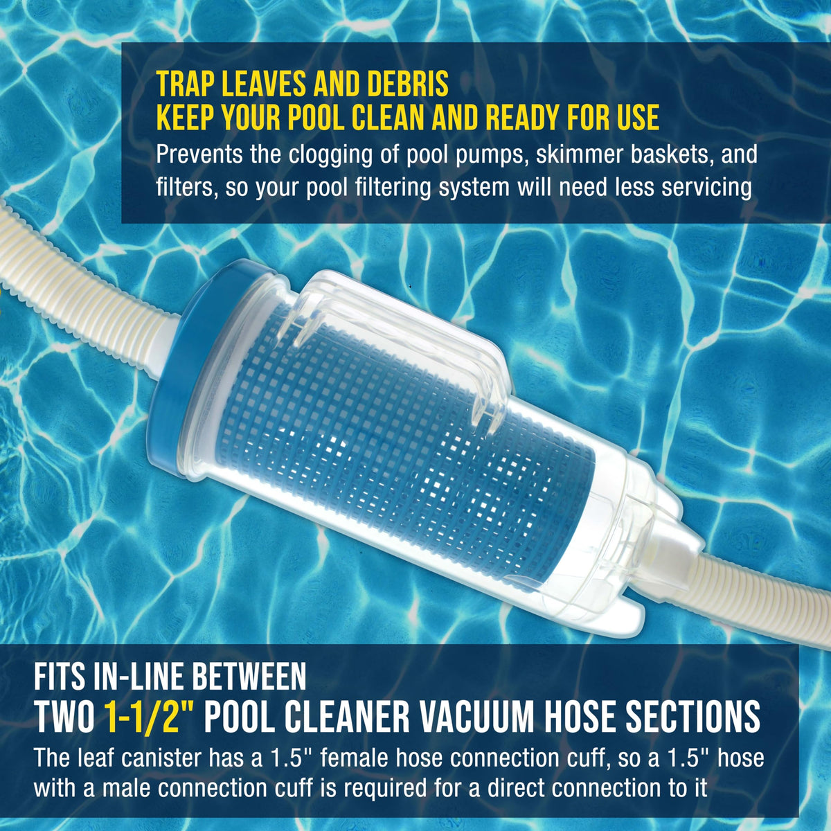 US Pool Supply screw-on lid provides quick access to the debris basket.
