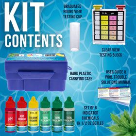 US Pool Supply six indicator reagent bottles for precise testing.