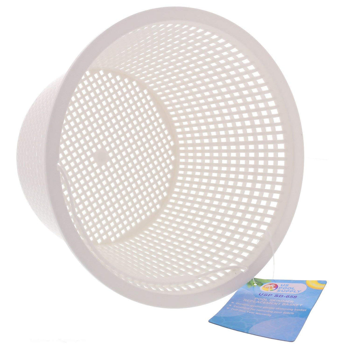 US Pool Supply skimmer basket is 5 inches deep for effective debris collection.