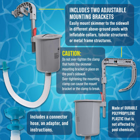 U.S. Pool Supply debris basket skimmer keeps leaves from sinking.