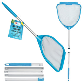 US Pool Supply skimmer net with adjustable pole for easy debris cleanup in pools.