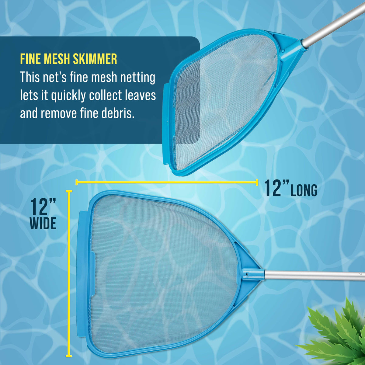 US Pool Supply handheld skimmer net for pond maintenance without bending.