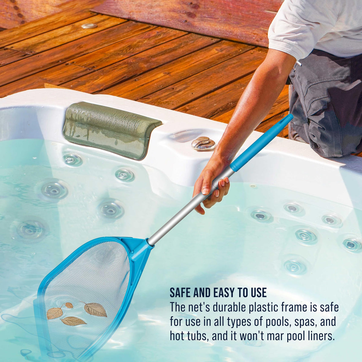 US Pool Supply adjustable-length pole reaches from 32 inches to five feet.