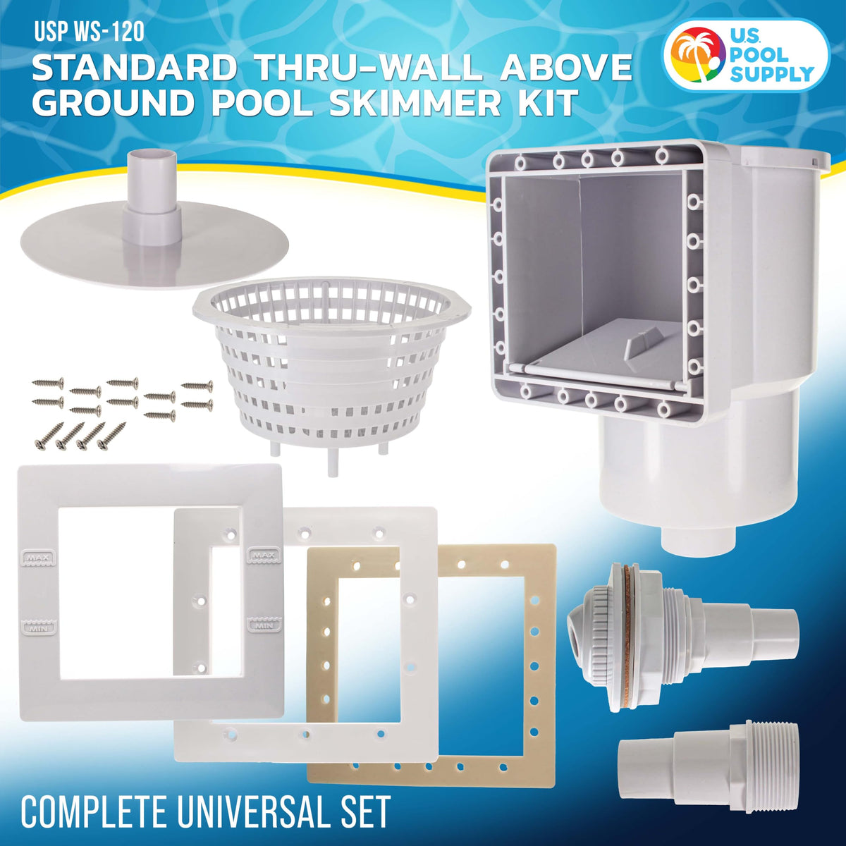 U.S. Pool Supply skimmer weir door delivers strong surface draw to collect surface debris.