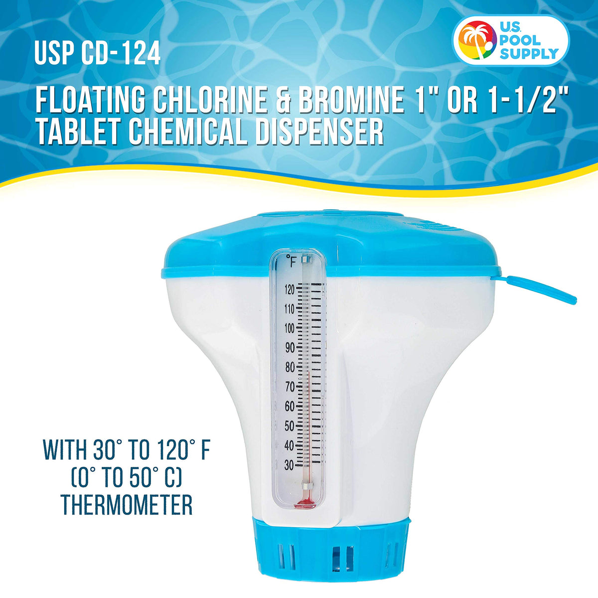U.S. Pool Supply adjustable control ring on spa dispenser for customizable chemical delivery.