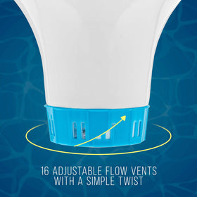 U.S. Pool Supply dispenser holds 1 inch tablets for versatile sanitization.