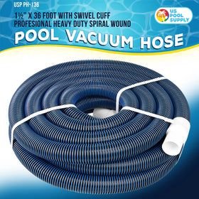 US Pool Supply spiral-wound hose with kink-free swivel cuff for smooth operation.