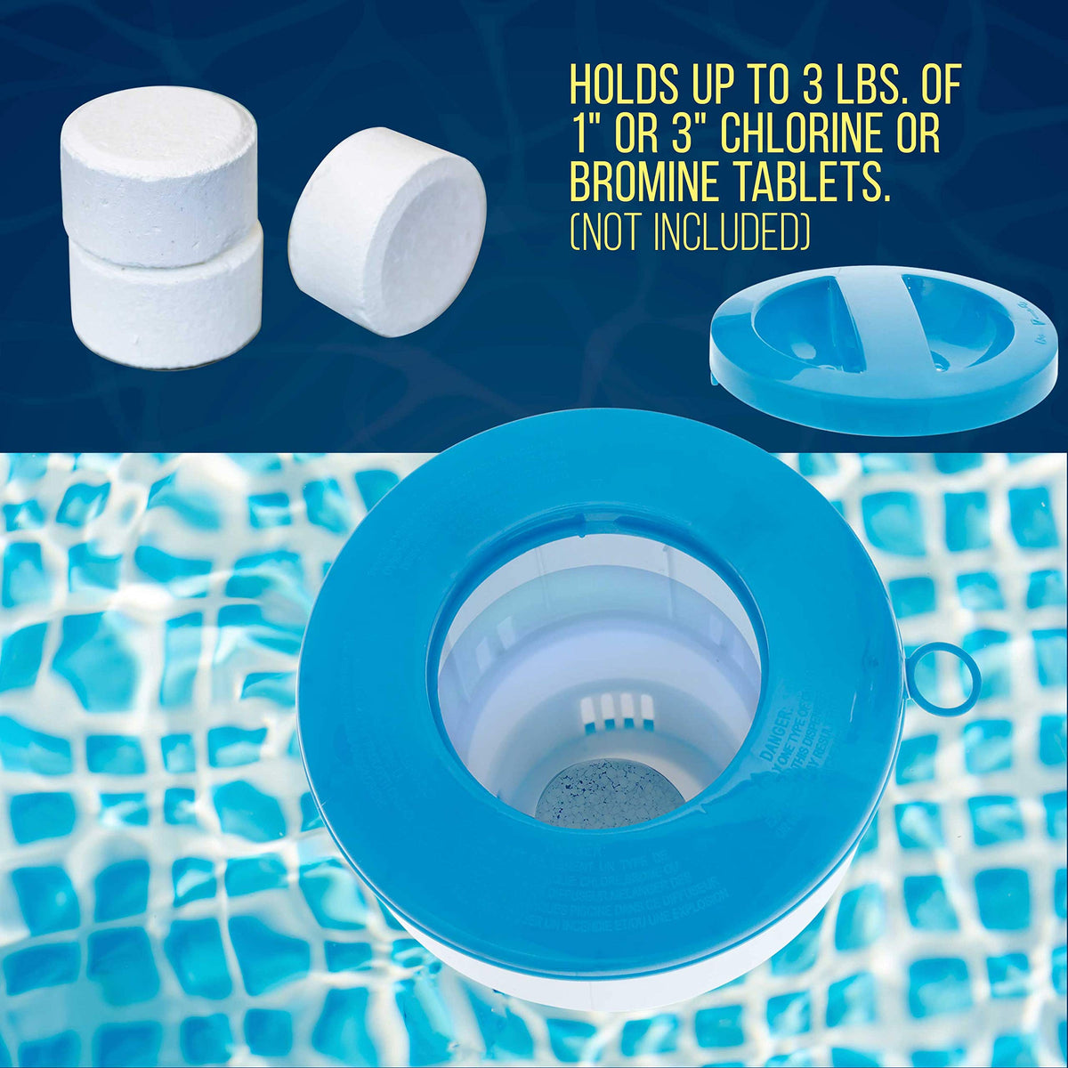 US Pool Supply tablet dispenser holds up to 3 lbs of tablets for fewer refills.