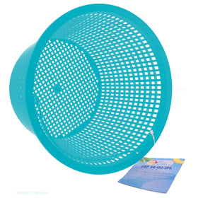 U.S. Pool Supply teal blue skimmer basket in pool demonstrates easy daily cleanup.