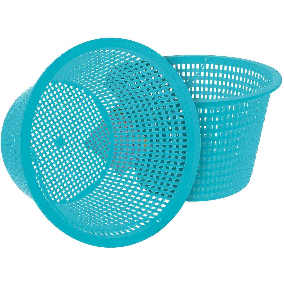 U.S. Pool Supply teal blue skimmer basket top view captures leaves and debris efficiently.